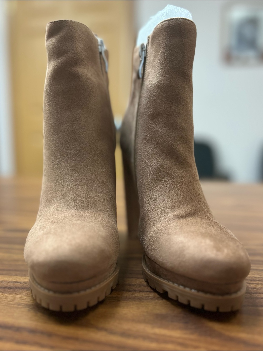 Suede Lug Sole Ankle Boot - Tan